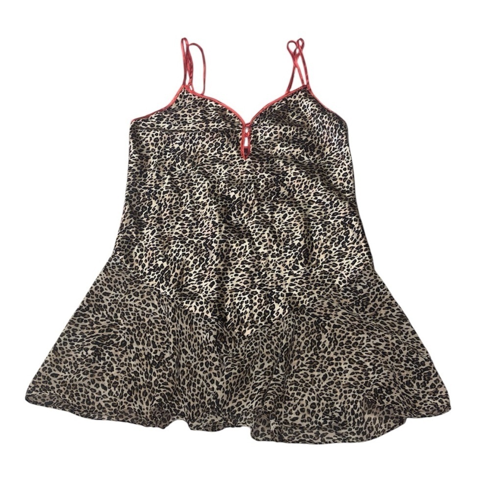 Secret Treasures 90s Y2K Leopard Print Chemise,  Slip Dress, Negligée, Large
